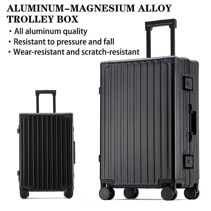 100% Aluminum Magnesium Alloy Suitcase Sturdy And Large Capacity Luggage Business TSA Customs Password Lock Trolley Case 20 24 W250805-image-1069931974