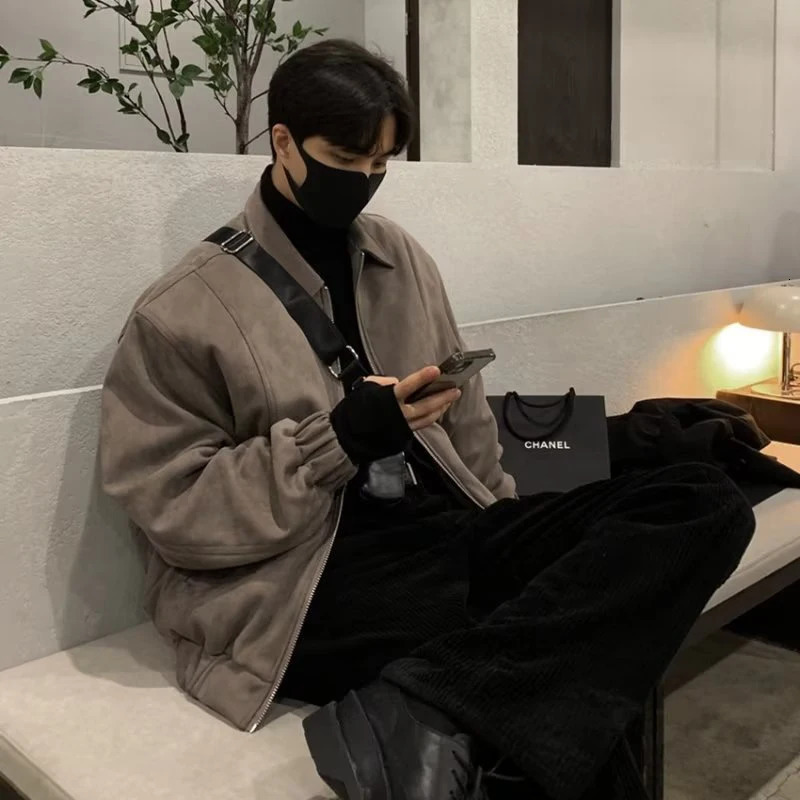 Mens Jacket Suede Vintage High Street Lightweight Jacket Long Sleve Outerwear Spring Autumn Fashion Streetwear Coat Man Clothes 250804