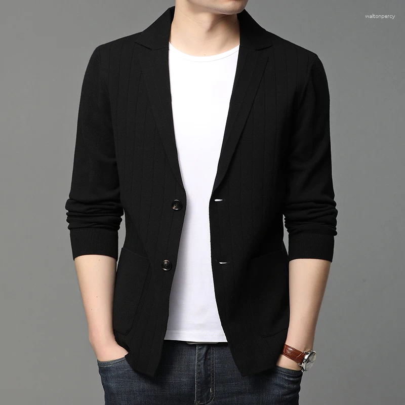 Men's Suits 2025 Style Casual Fashion Slim Fit Stripe Classic Suit Men Knitted Cardigan Jacket Korean Blazer Coats Clothing