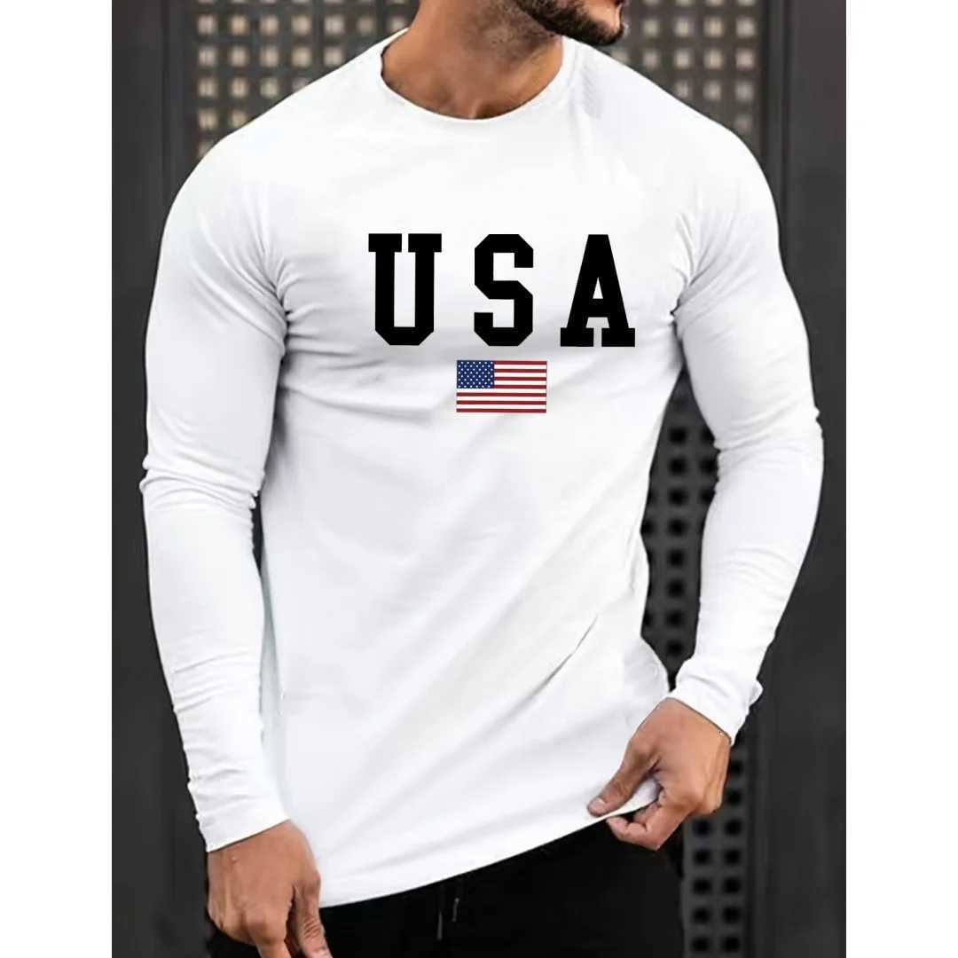 Mens Long Sleeve T-Shirt Comfortable Casual Sports Letter Pattern Printed Round Neck Long T-Shirt for Men Tops Mens Clothing W250806