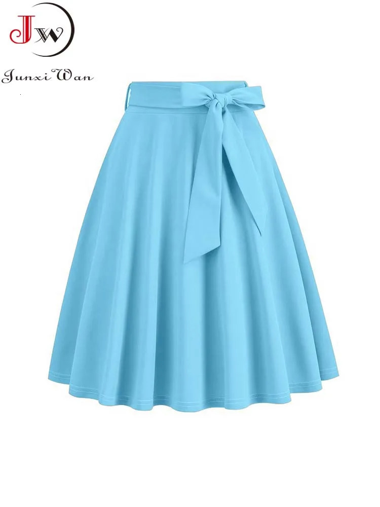 Women Retro Vintage Midi Long Skirt Solid Elegant Faldas High Waist A Line 50s Swing Skirts250801