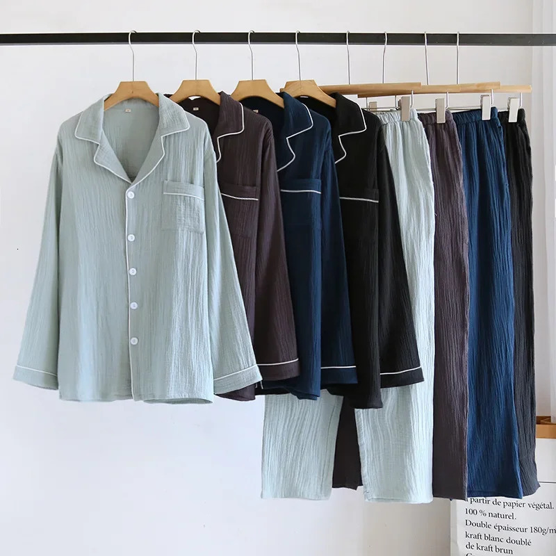 Mens Sleepwear Clothes Cotton Long Sleeved Cardigan Pajama Set Thin and Loose Fitting Comfortable and Soft Mens Pyjamas Sets 250804