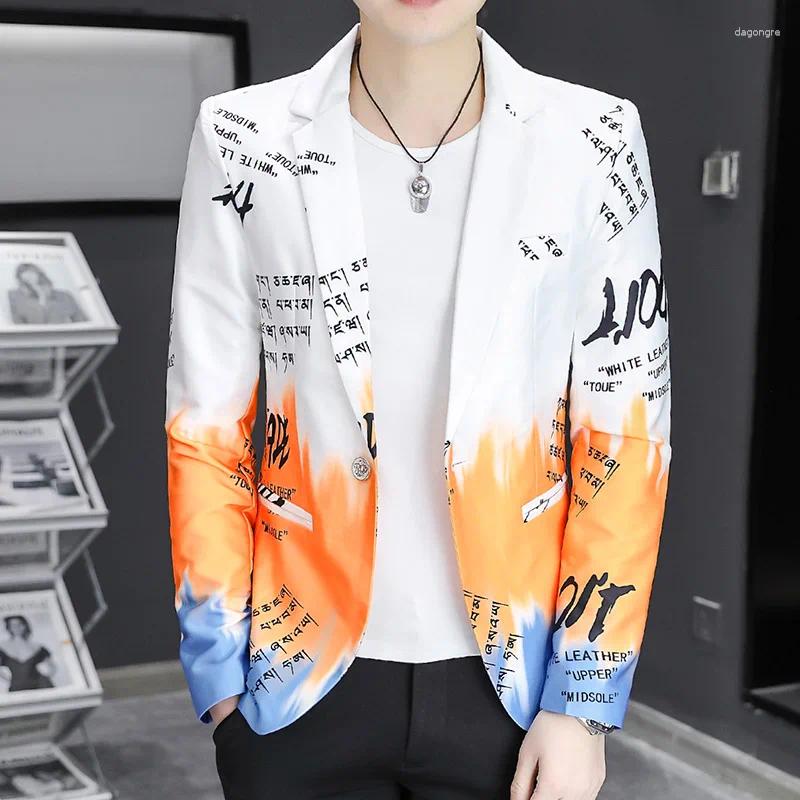 Men's Suits Spring And Autumn Letter Printed Color Blocked Suit Coat High Quality Fashion Slimming Ball Dress Clothing