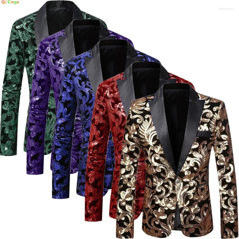 Men's Suits Blue Long Sleeve Blazers Sequin Decoration Dress Jacket Perfect For Parties And Stage Performances European Size