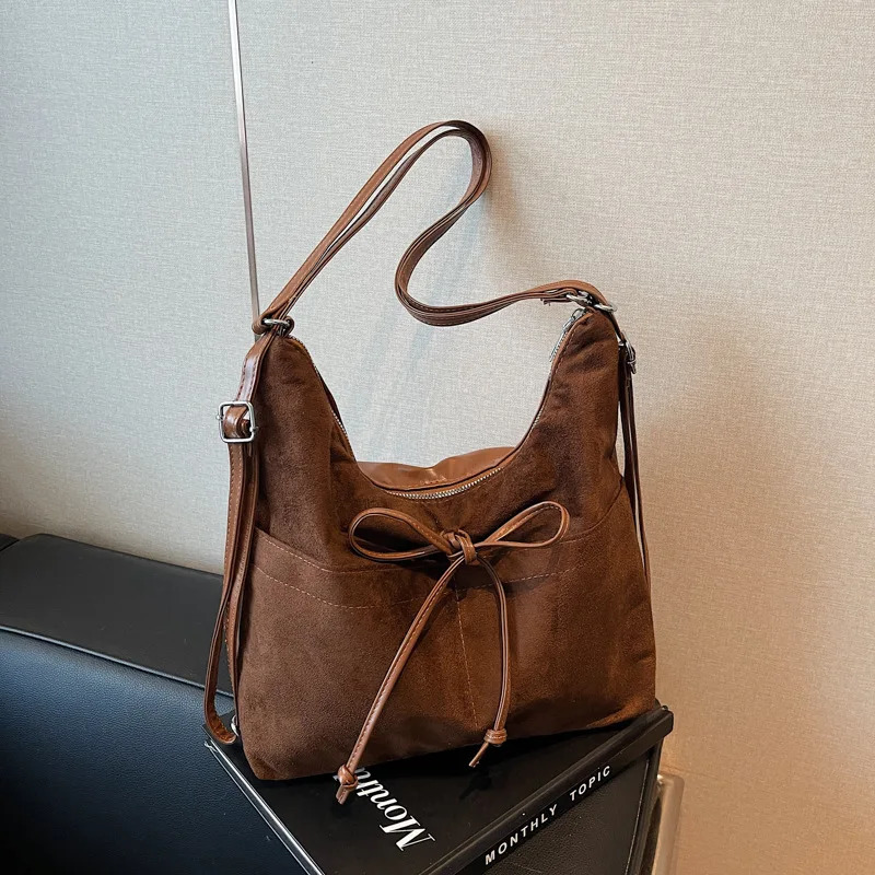 Matte Leather Vintage Womens Shoulder Bags Fashion Bow Multi Purpose Ladies Backpack Simple Solid Color Casual Female Tote Bags 250801