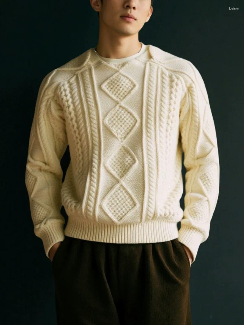 Men's Sweaters And Women's Round Neck Pullover Knitted Sweater Twist Flower Design Casual Winter Fashion Soft Outside Warm Beige Knitwear