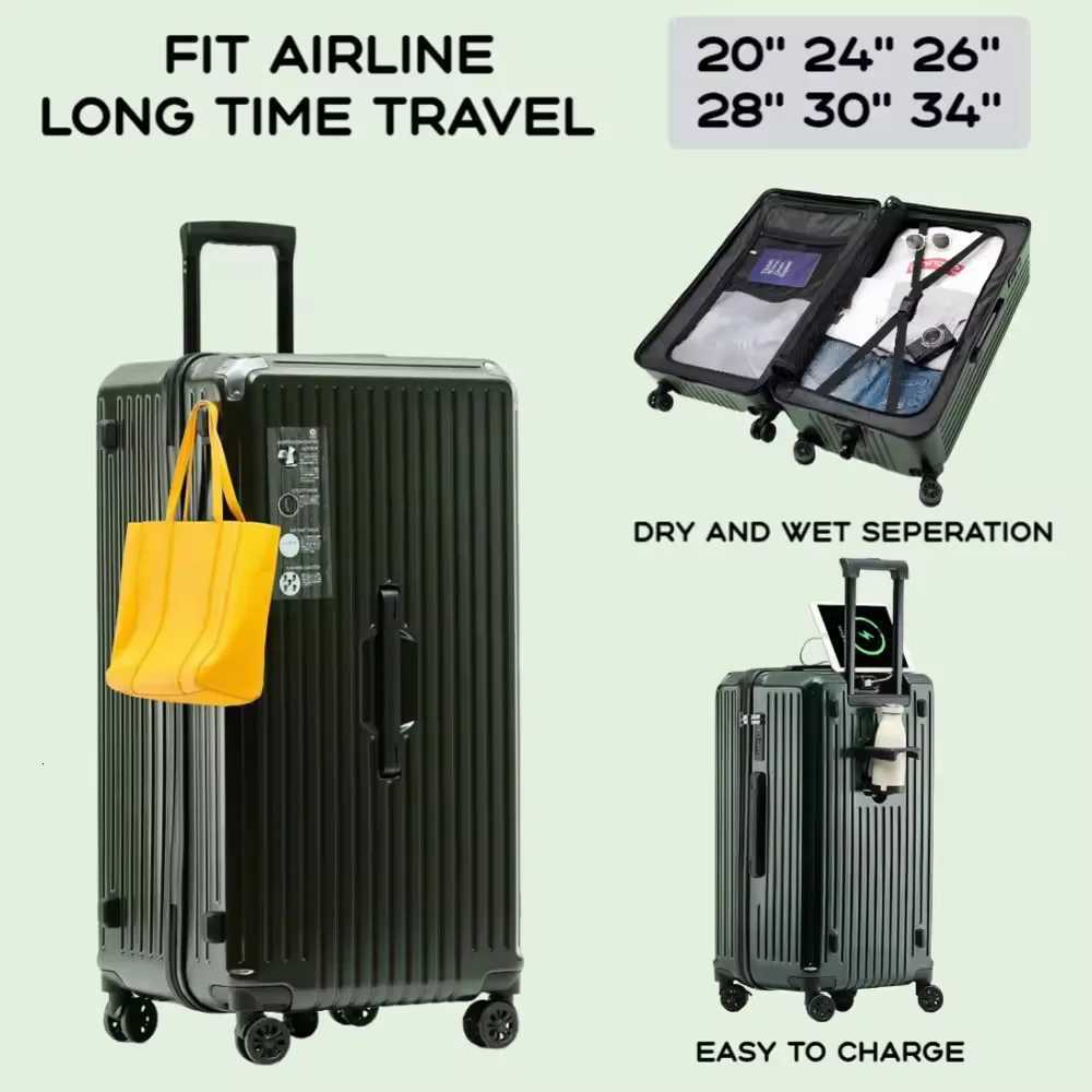 2024 New Large Capacity Cup Holder Luggage Suitcase USB Charging Women Girl Carry-On Boarding Luggage Travel 20/24/26/28 inches W250805-image-1069932513