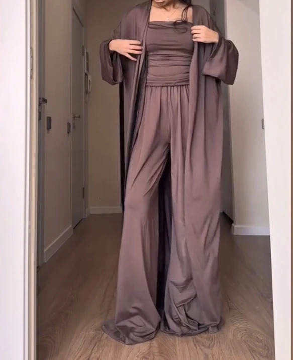 Three-Piece Suit Casual Strapless Vest Long Cardigan Wide Leg Pants Three Piece Set Simple Casual and Elegant Pants Set 250801