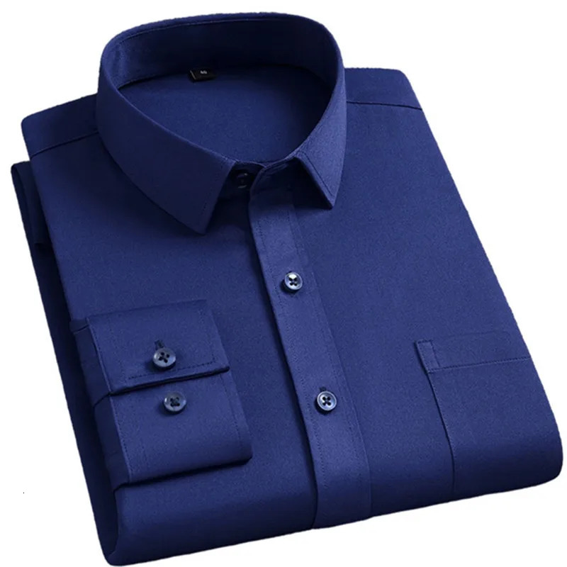 Mens Dress Shirt Fashion With Left pocket No ironing Wrinkle Resistant Classic Solid Color Business Formal Social Shirt 5XL 250804