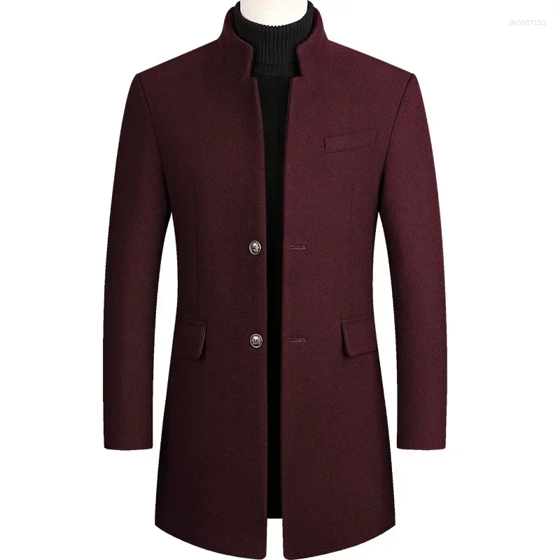 Men's Wool Mens Woolen Coat Autumn Winter 2025 Medium Long Windbreaker Thickened Stand Collar Male Trench Abrigo Hombre