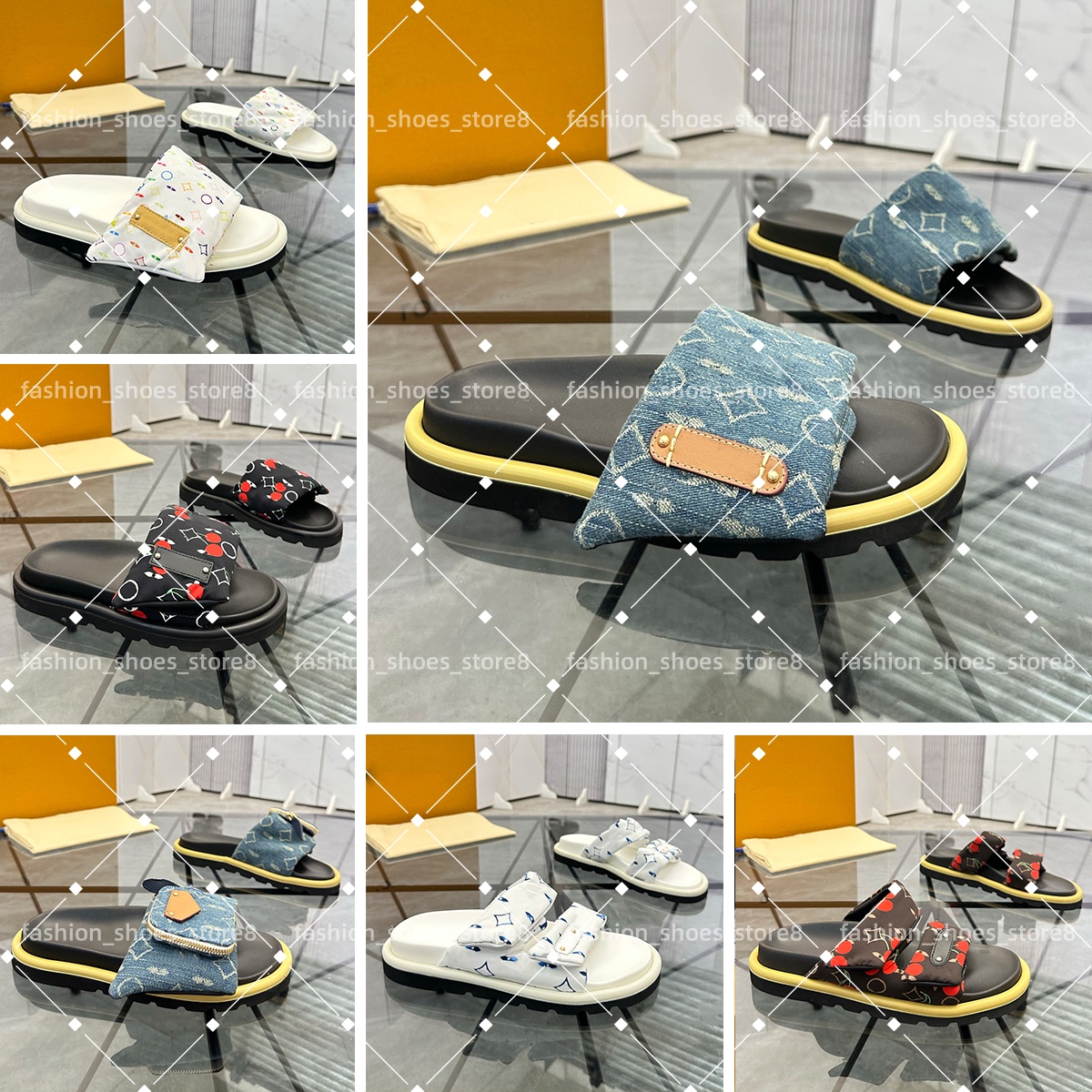 Pool Pillow Comfort Slippers Designer Women Men Casual Flat Sliders Summer Fashion Classic Denim Prints Embossed Slides High quality Beach Sandals S