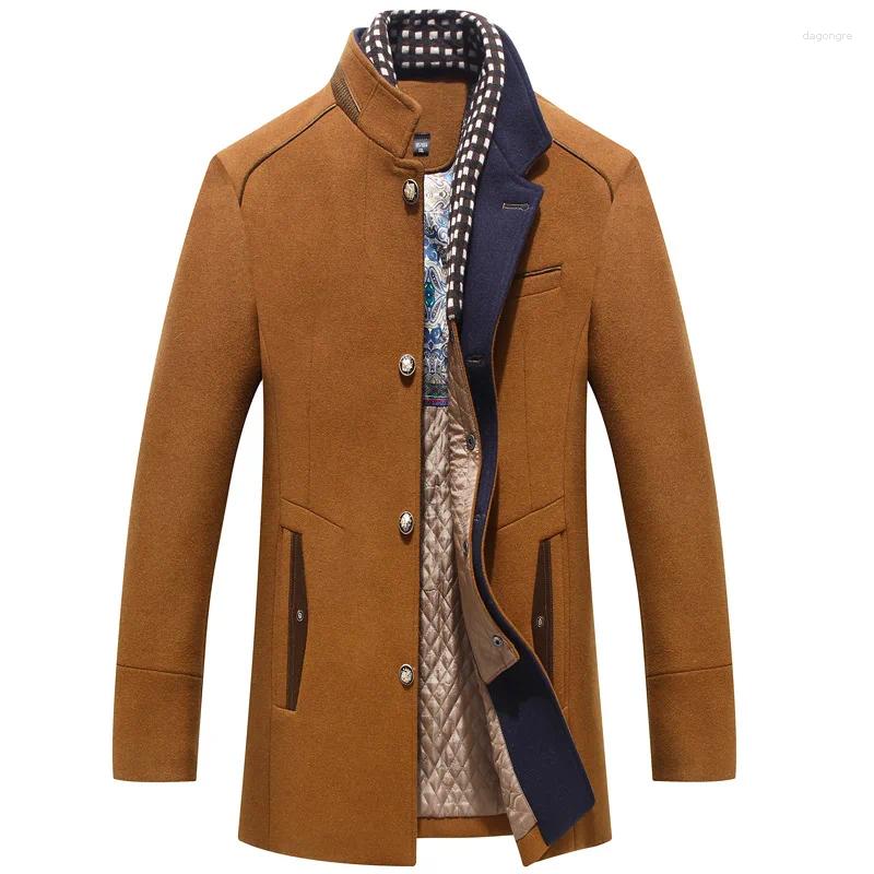Men's Wool In Stock Woolen Thick Scarf Collar Top Coats For Men Clothing Winter Jacket Overcoat Englang Style