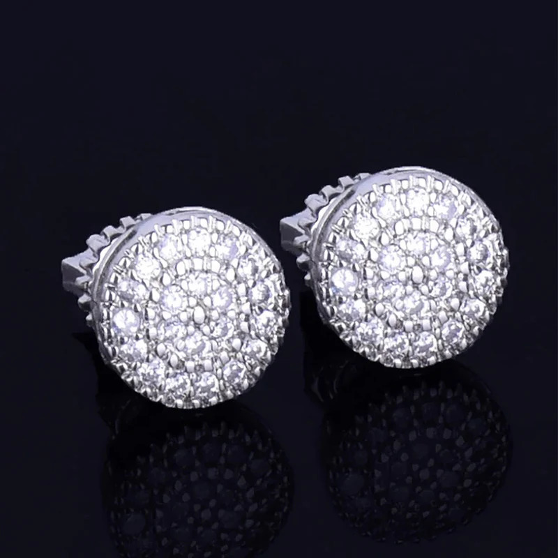Hip Hop Claw 3CZ Stone Bling Ice Out Round Stud Earrings for Men Women Unisex Rapper Jewelry Gold Silver Color Drop 250806