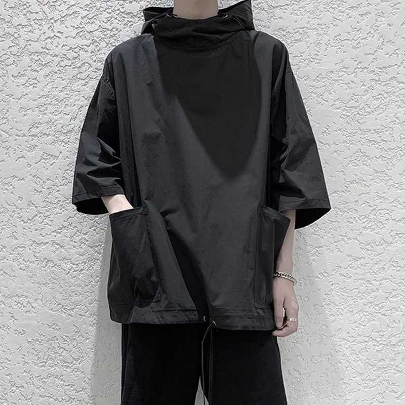 Trendy Summer Hooded Sweatshirt Mens Harajuku Style Loose Fit Hoodie Short Sleeves T-shirt Thin Jacket Five Minute Sleeves W250806