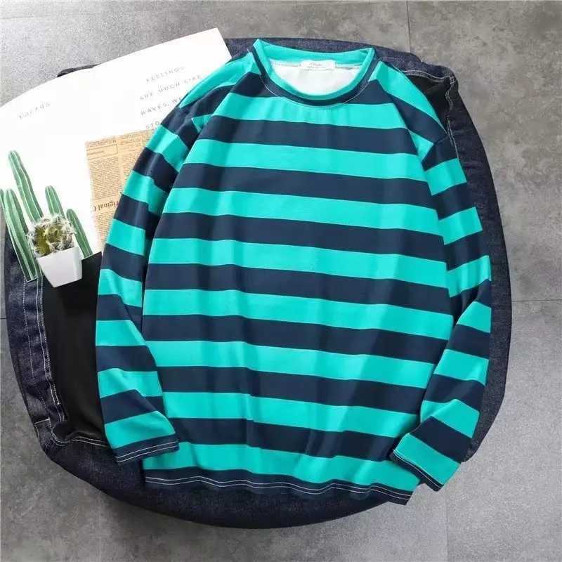 2022 Trendy Brand Loose-Fit New Striped T-Shirt Mens Long Sleeve Body Conjure Top Korean Style Autumn Collection Base Layer Top W250806