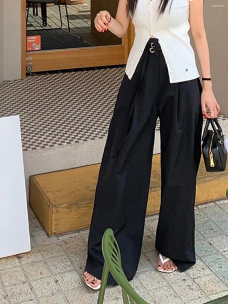 Women's Pants Ele High Waist Wide Leg Summer Thin Casual Dstring Loose Long Trousers Commute Sle Korean Faion
