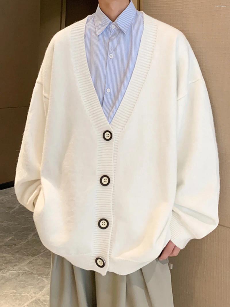 Men's Sweaters Spring V-neck Knitted Cardigan Hooded Sweater For Men Pockets Korean Fashion Knitwear Jacket Button Vintage Jumpers B274