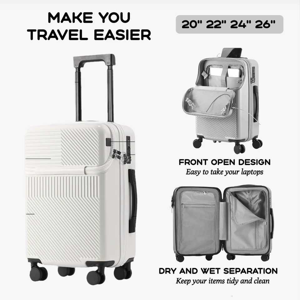 2024 New Durable Large Capacity Luggage Sets Suitcase Front Open USB Charging Men Carry-On Travel 20/22/24/26 W250805-image-1069932259