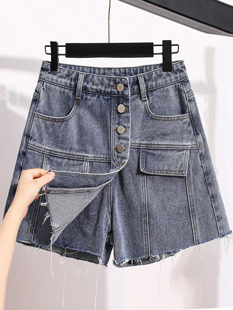 Plus Size Denim Skirt Shorts For Women 2024 Autumn Buttons High Waist Skort Women Korean Streetwear Mini Jeans Skirt Woman 250801
