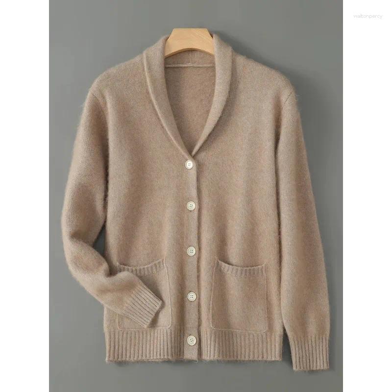 Men's Sweaters Men Mink Cashmere Knitwear Cardigan Turn-down Collar Sweater Autumn Winter Smart Casual Thick Long Sleeve Pockets Soft Tops