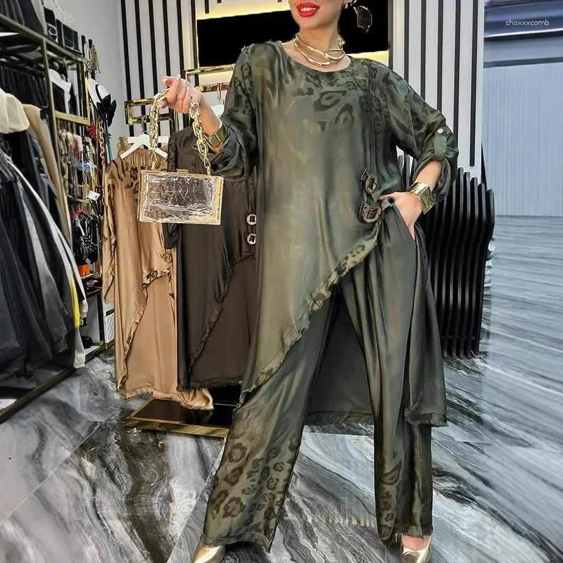 Women's Two Piece Pants Casual Set Women Loose Irregular O-neck Half Sleeves Pullover Wide Leg Sets Female Spring Summer Stylish Suit Lady
