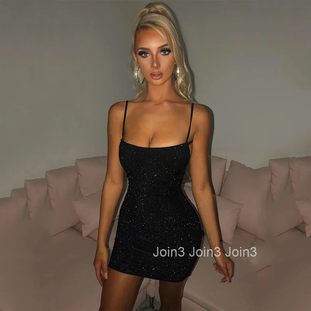 Bling Glitter Sequin Women Strap Mini Dress Ruched Lace Up Backless Bodycon Sexy Party Club Elegant Prom Y2K Clothes