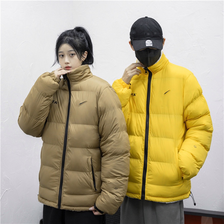 Men's women's Jackets Winter Warm Fleece Stand Neck Jacket Double sided wear Couple Zipper Loose Lamb Wool Coat Solid Color Size M-2XL