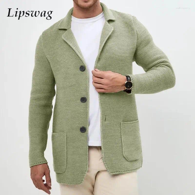 Men's Sweaters Autumn Daily Leisure Mens Knit Cardigan Tops Trendy Turn-down Collar Button-up Sweater Jacket Coats For Men Vintage