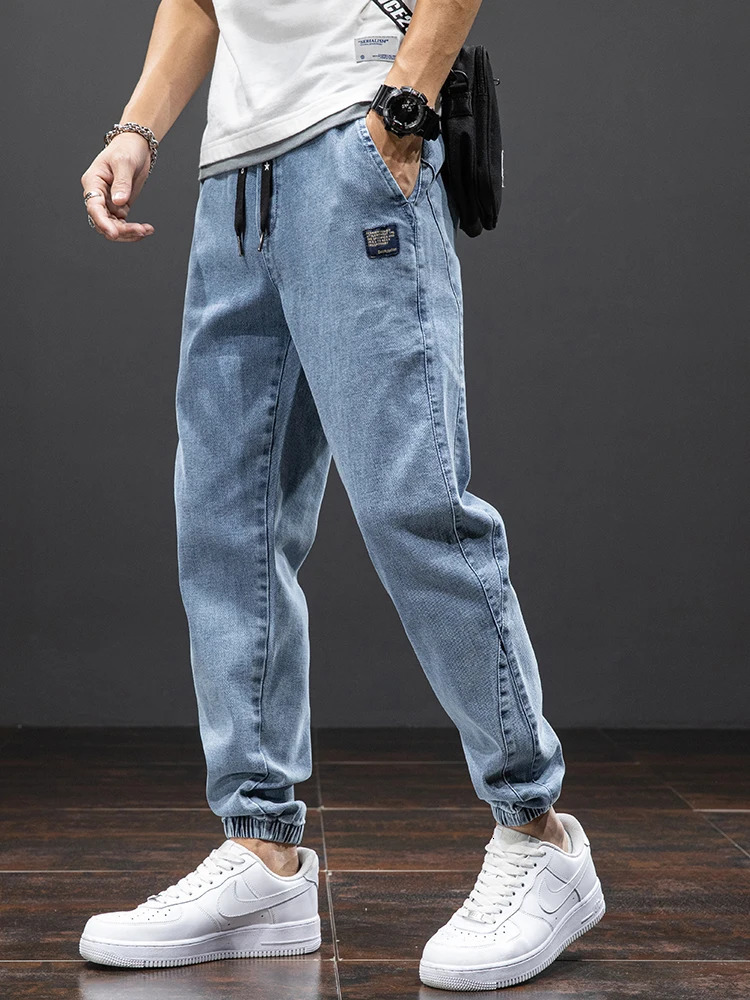 Spring Summer Black Blue Cargo Jeans Men Streetwear Denim Jogger Pants Men Baggy Harem Jean Trousers Plus Size 250804