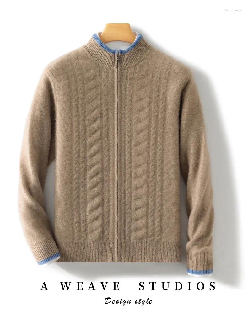 Men's Sweaters Thickened Pure Wool Autumn And Winter Half-high Collar Color Matching Coat Leisure Business Cashmere Sweater D319
