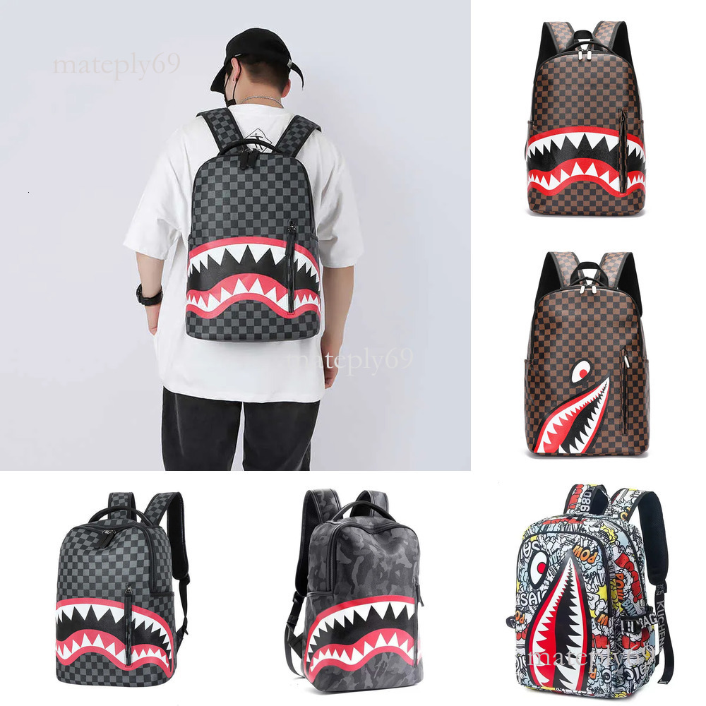 Backpack AAA High Quality Designer Shark Pattern Backpack Travel Bag Fashicheck Large Capacity Street Trend Sharks Backpack Mens Bag new