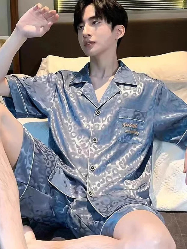 DAIMELU Mens pajamas summer ice silk short-sleeved large size sleepwear male thin youth suit simple loungewear set nighty 250804