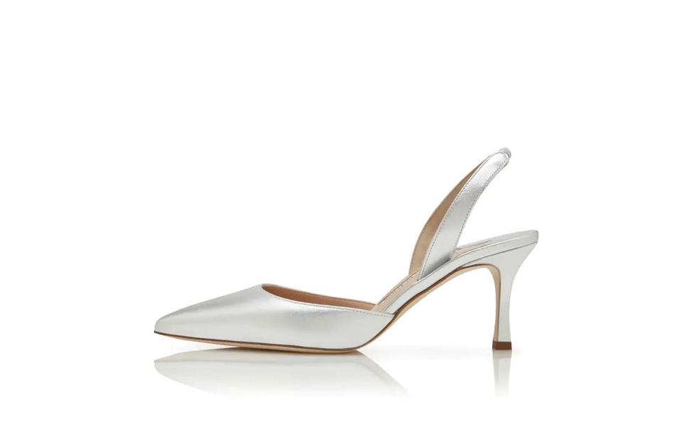 Sandales de luxe pour femmes CAROLYNE 70 mm Escarpins Argent Nappa Cuir Slingback Italie Dames Classique Bout Pointu Clare Sling Élastique Design