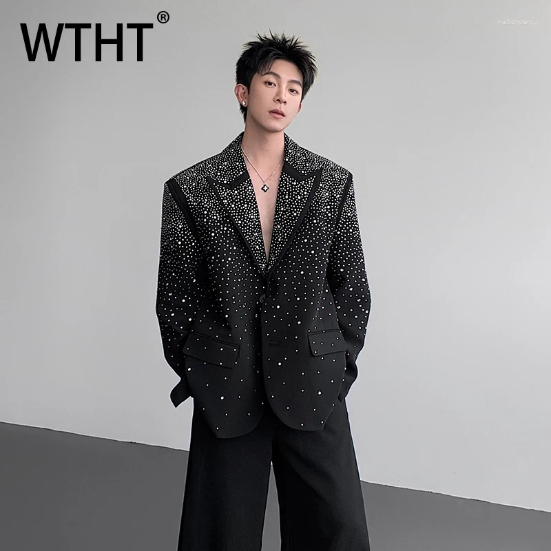Men's Suits WTHT Fashion Heavy Industy Spliced Diamond Design Blazer Coats Trendy 2025 Autumn Long Sleeves Lapel Jackets Male 2A1484