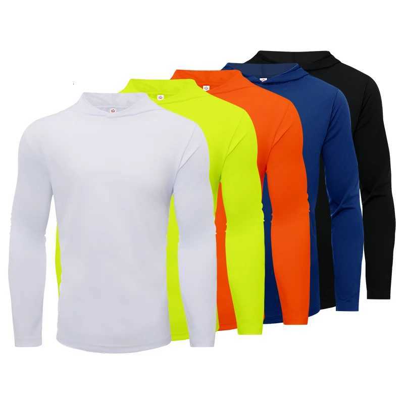 5-piece Mens Sports Long Sleeve T-shirt Hooded Solid Color Breathable Sports Shirt Suitable for Running and Fitness W250806