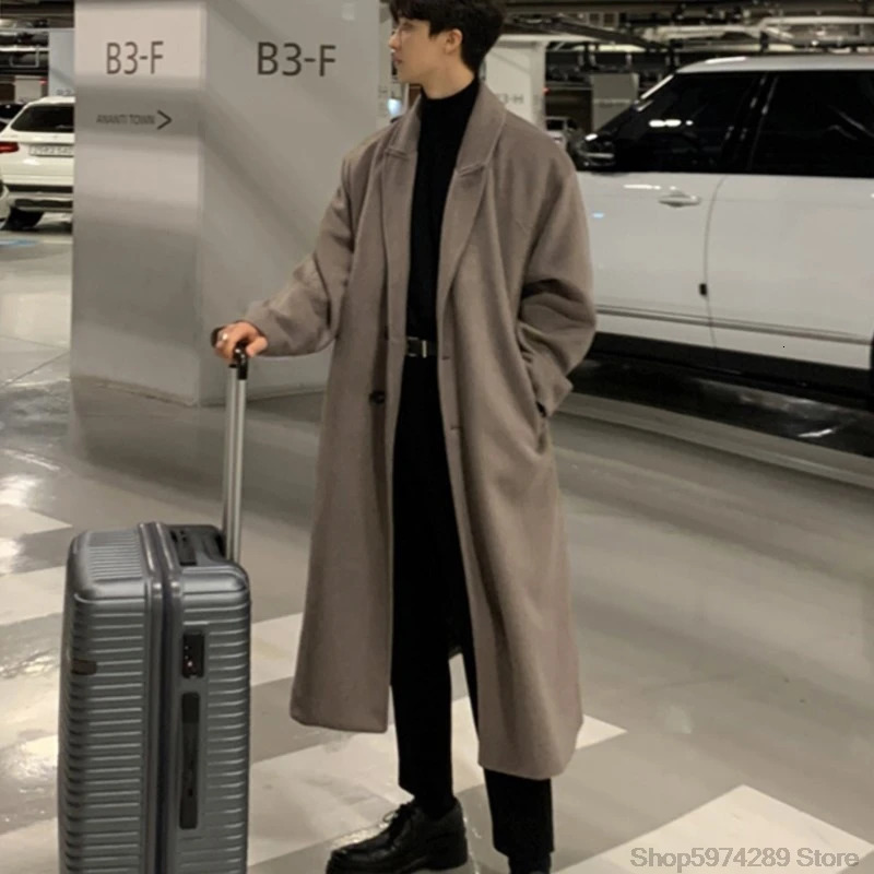 Winter Men Trench Thick Woolen Dust Coats Streetwear Male Loose Solid Color Warm Trenchcoat High Quality Mens Windbreak 250804