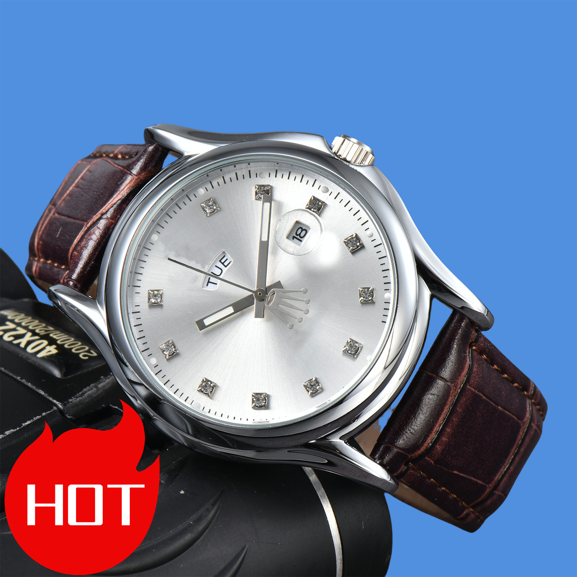 High quality mens Cellini watches quartz movement watch dial work chronometre wristwatch leather strap stainless steel case waterproof clock montre