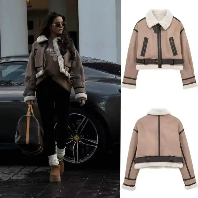 Autumn Winter Women Thicken Warm Short Faux Lamb Fur Jackets Loose Streetwear Female Retro Zipper Spliced Coats Chic Outwear 250804
