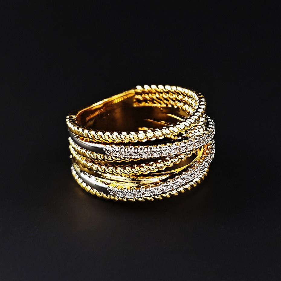 Designer Rings Gold Plated Multi Layer Diamond Rings Rope Wrap Design Style Brass Rings Jewelry Couple Women Anniversary Wedding Gift
