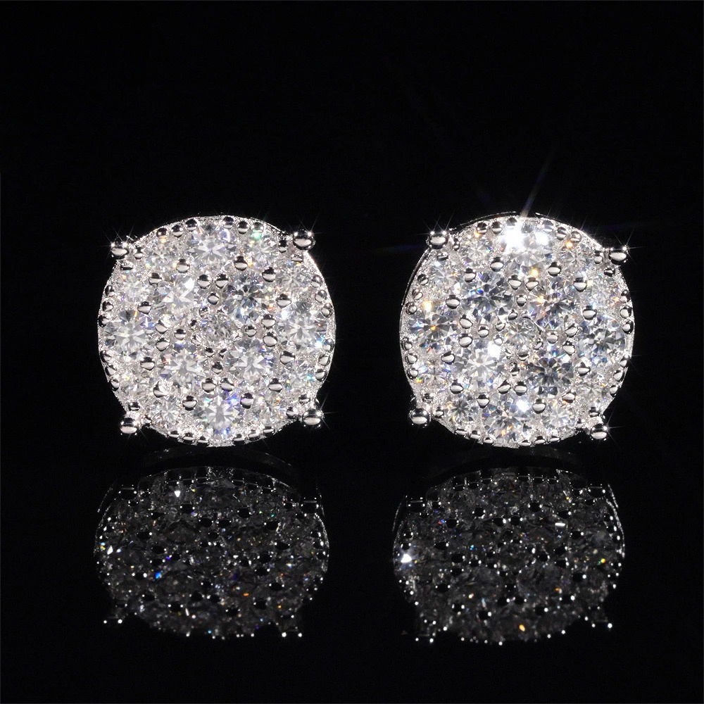 9.8mm Iced Cluster Earrings Screwback 925 Sterling Silver Hip Hop Rock Women Men Diamond Stud Earrings Pass Tester 250806