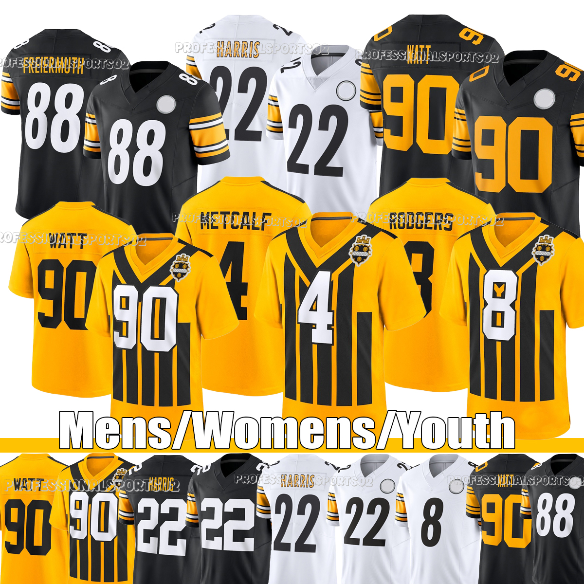 Pittsburghcity SteelersS jersey #90 Watt #4 Metcalf #8 Rodgers Diontae Johnson Will Howard Joey Porter Jr. Football Jerseys-image-929494353