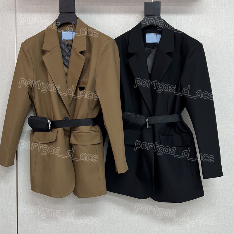 Luxury Women Blazer Coat With Waist Bag Designer OL Formal Suit Elegant Long Sleeve Spring Autumn Blazers