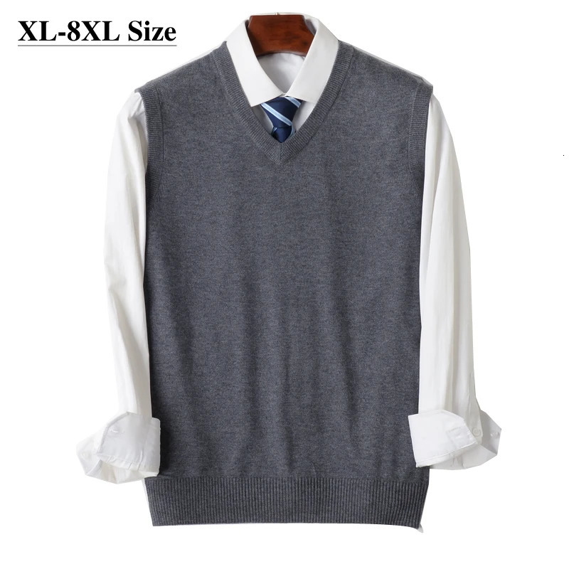 8XL 7XL 6XL Knit Vest Mens Loose V-neck Sleeveless Sweater Solid Color Business Casual Autumn Winter Pullover All-Match Clothes 250804