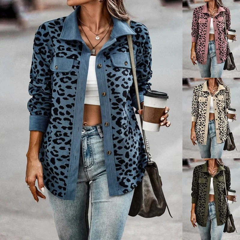 Autumn And Winter Fashion Leopard Print Button Long Sleeve Jacket Woman 250804
