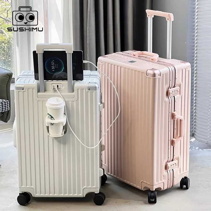 20 24 26 Inch SUSHIMU Carry On Luggage with Cup Phone Holder Hard Shell Rolling Travel Suitcase with Spinner Wheels W250805-image-1069931728