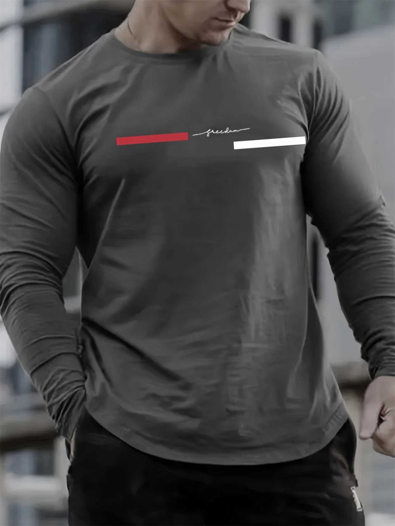 Mens 100% pure cotton summer loose comfortable casual freedom print large round neck long sleeve T-shirt top W250806