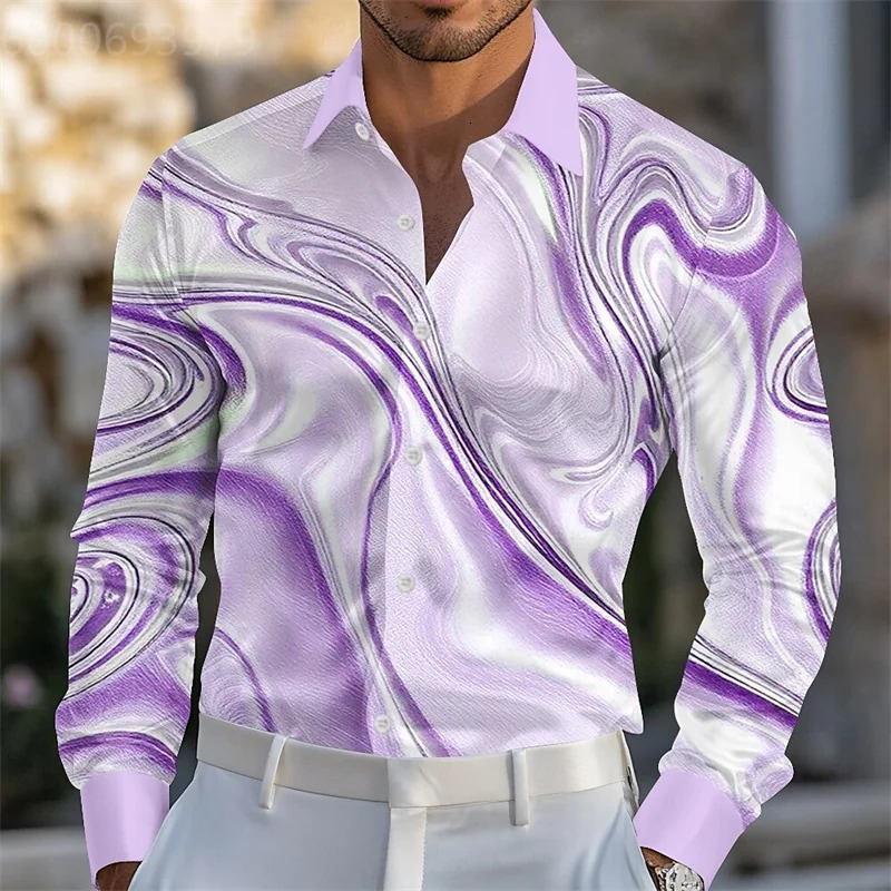 Mens Abstract Liquid Art Shirt Satin Fashion Casual Daily Wear Summer Spring Autumn Lapel 3D Printed Button 250731