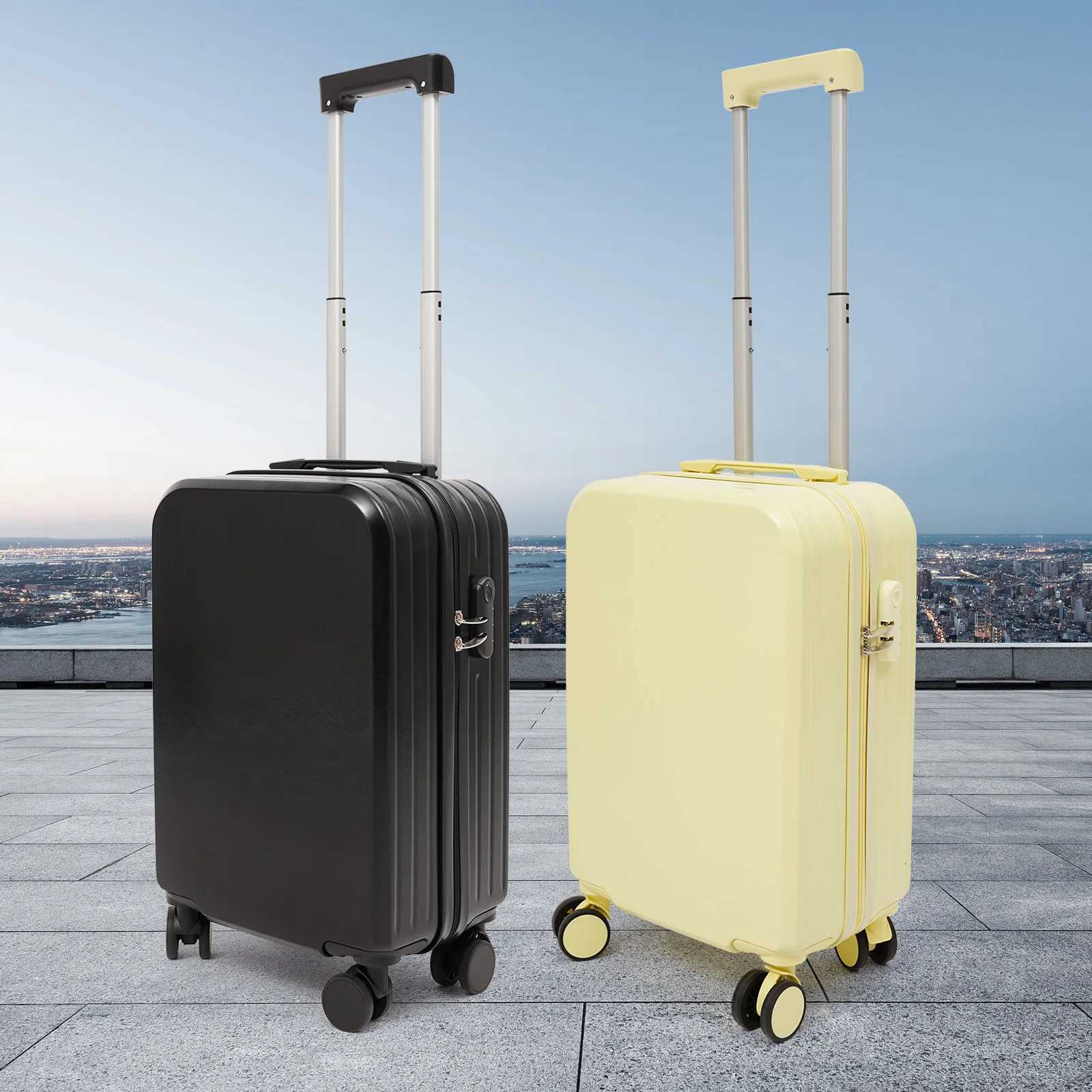 20in Light Yellow ABS Travel Luggage Suitcase with 998 Cup Holder Rectangular Load 40kg 4 * Shock-absorbing Wheels W250805-image-1069932556