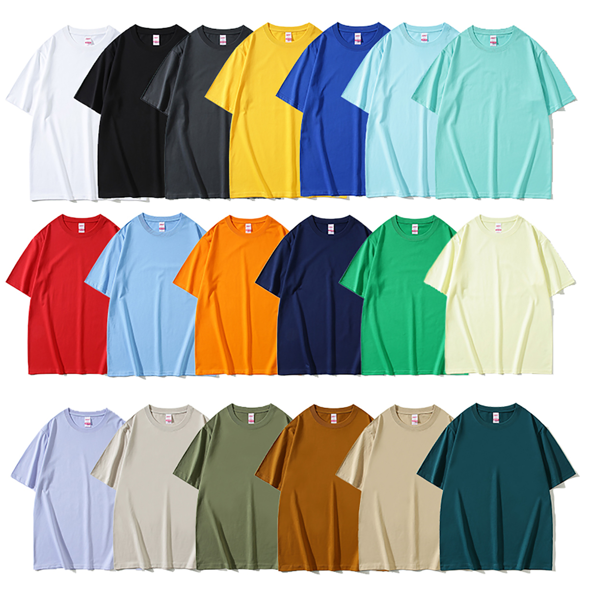 Men's Long Staple Cotton T-Shirt Summer Solid Color Round Neck Short Sleeves Green Yellow Breathable Clothing Shirts