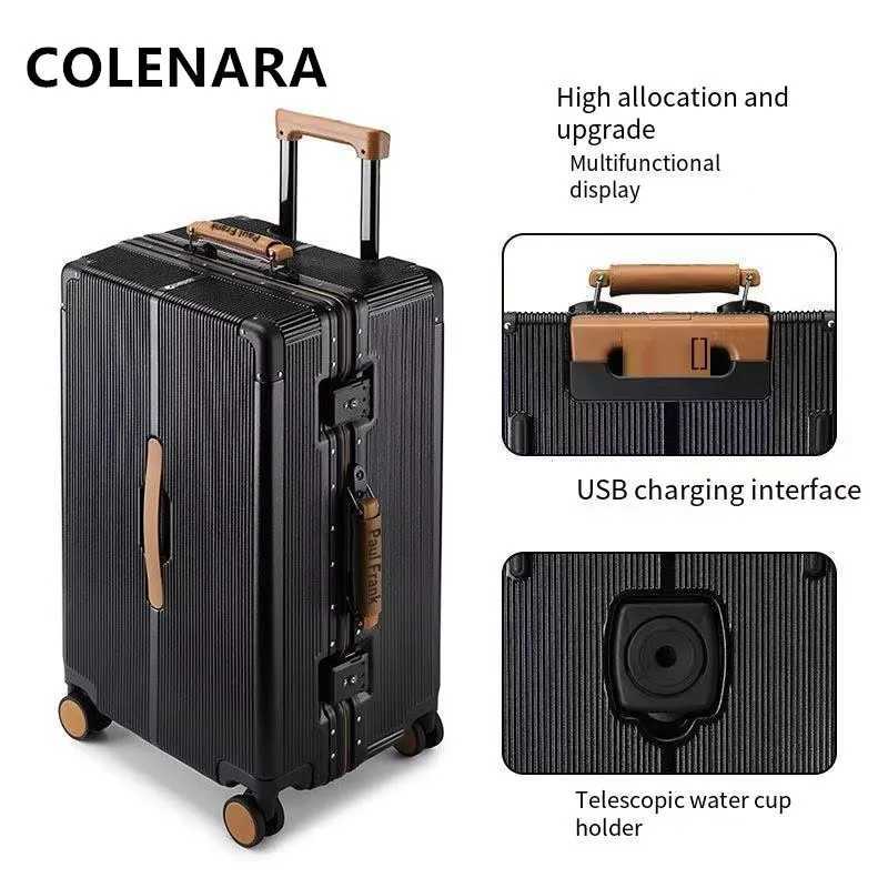 COLENARA Zipper Suitcase Large Capacity Boarding Box Aluminum Frame Trolley Case 20242628 Inch Boarding Box Rolling Luggage W250805-image-1069931471